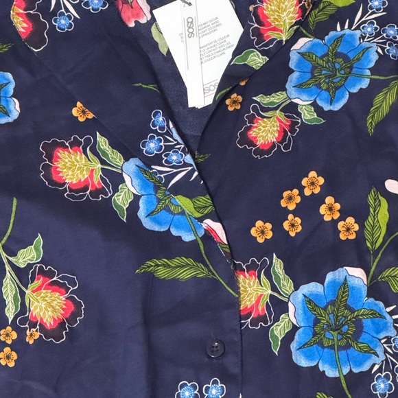 ASOS Floral Pajama Set Navy size 4 S NWT Long Sleeve Button Up Pants Spring PJ’s - Picture 7 of 7